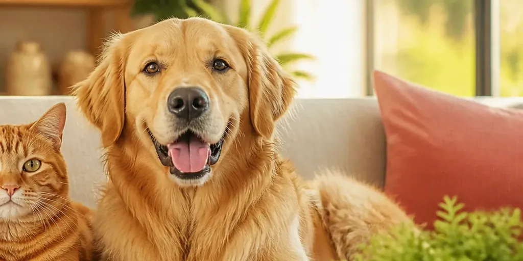 Chien heureux dans un intérieur chaleureux