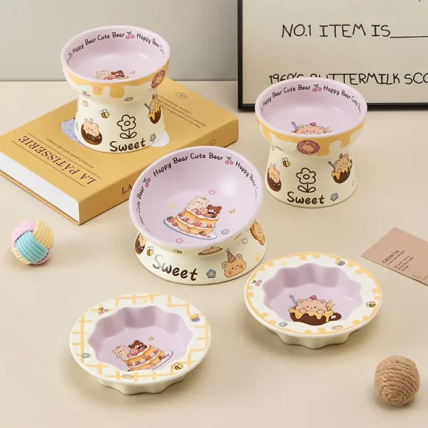 Bol Surélevé en Céramique pour Chat – Motif Ours
