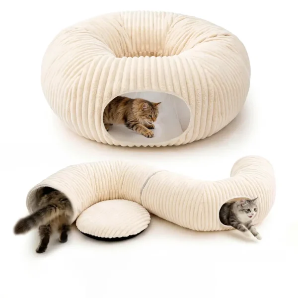 Tunnel-Lit 2-en-1 pour Chat – Aire de Jeu et Couchage Gris